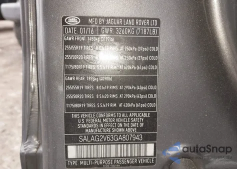 2016 Land Rover Lr4 z USA, uszkodzony, nr VIN SALAG2V63GA807943